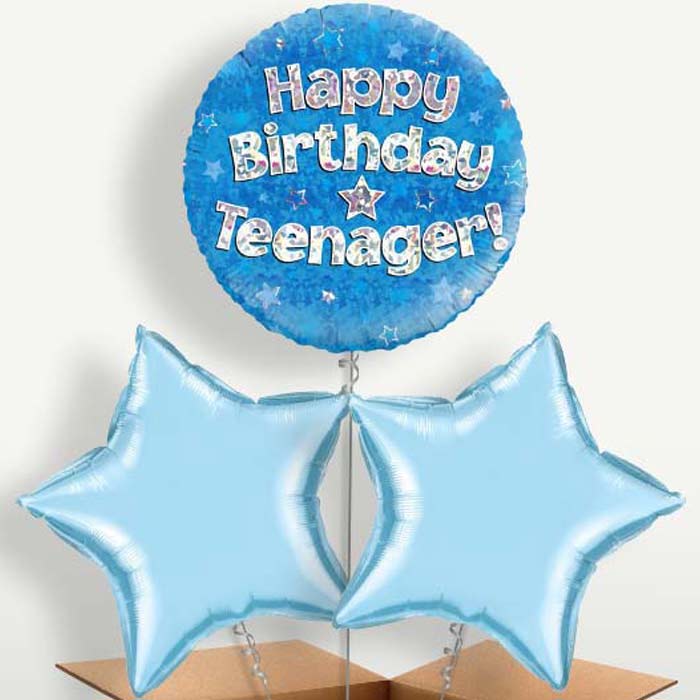 Happy Birthday Teenager Blue Stars Balloons in a Bunch | Party Save Smile
