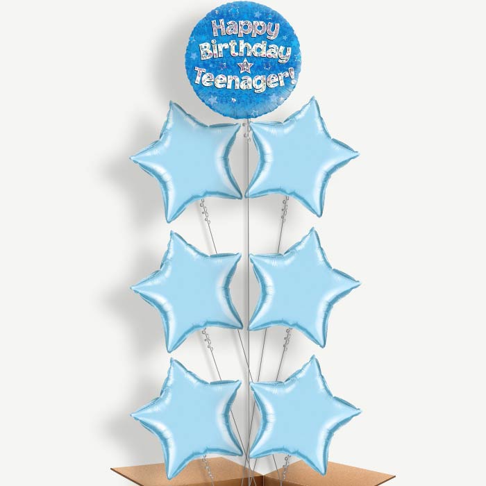 Happy Birthday Teenager Blue Stars Helium Balloon Arrangement | Party Save Smile