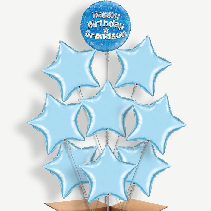 Happy Birthday Grandson Blue Stars Helium Balloon Bundle | Party Save Smile