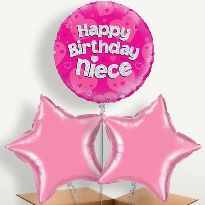 Happy Birthday Niece Pink Hearts Balloons in a Bunch | Party Save Smile