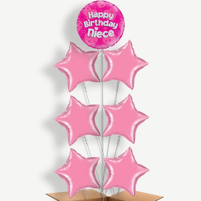 Happy Birthday Niece Pink Hearts Helium Balloon Arrangement | Party Save Smile