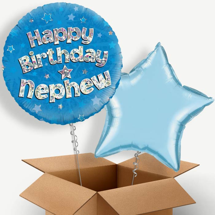Happy Birthday Nephew Blue Stars Helium Balloon Pair | Party Save Smile