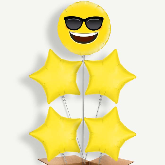 Cool Sunglasses Emoji Balloon Cluster Inflated with Helium | Party Save Smile