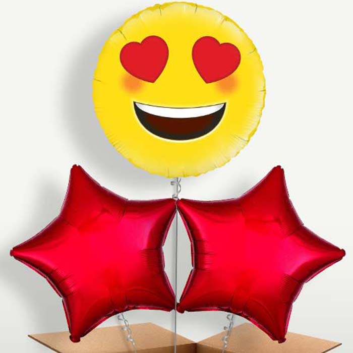 Emoji Heart Eyes Trio Balloon Bunch inflated with Helium | Party Save Smile