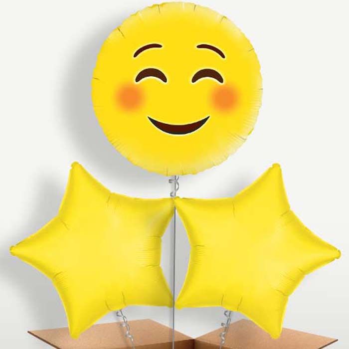 Emoji Smiling Eyes Trio Balloon Bunch inflated with Helium | Party Save Smile