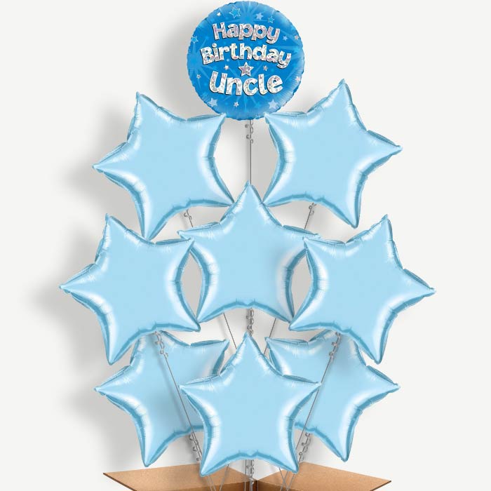 Happy Birthday Uncle Blue Star Helium Balloon Bundle | Party Save Smile