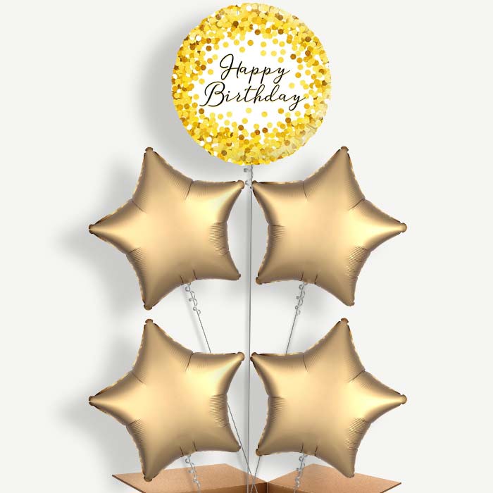 Gold Confetti Happy Birthday Helium Cluster Balloons | Party Save Smile