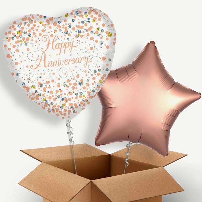 Happy Anniversary Rose Gold Helium Balloon Pair | Party Save Smile