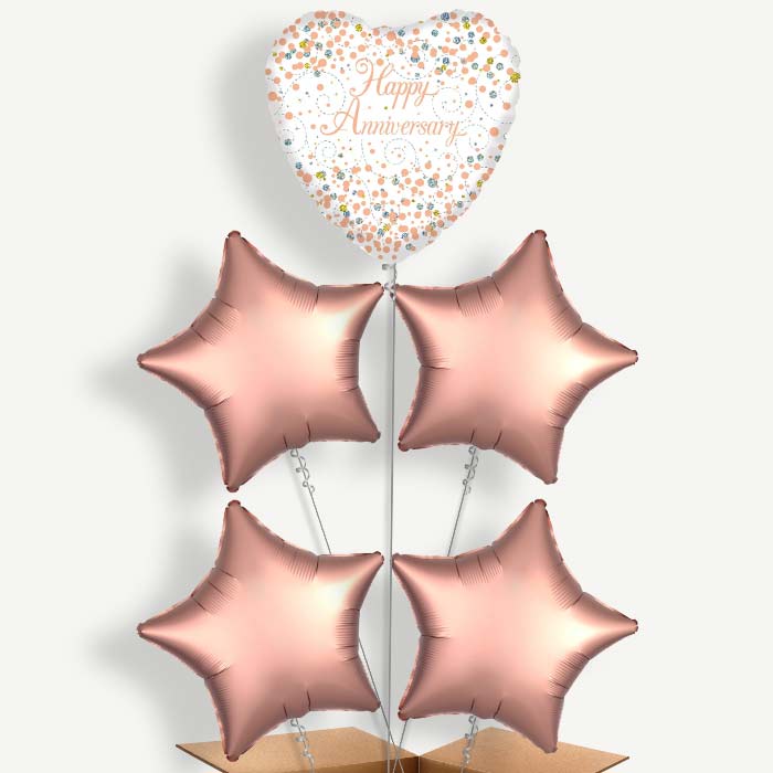 Happy Anniversary Rose Gold Helium Cluster Balloons | Party Save Smile