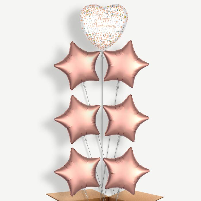 Happy Anniversary Rose Gold Helium Balloon Arrangement | Party Save Smile