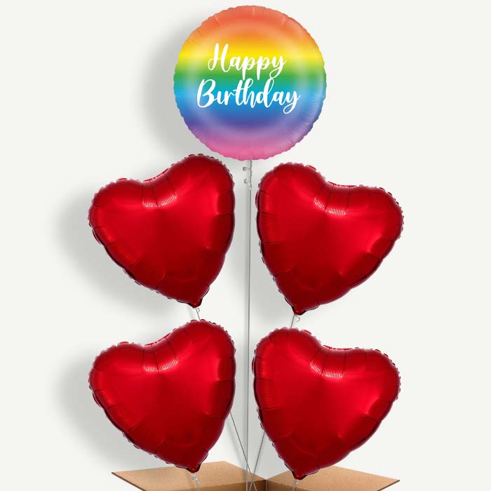 Rainbow Ombre Happy Birthday Helium Cluster Balloons | Party Save Smile