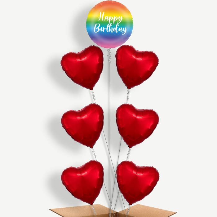 Rainbow Ombre Happy Birthday Helium Balloon Arrangement | Party Save Smile