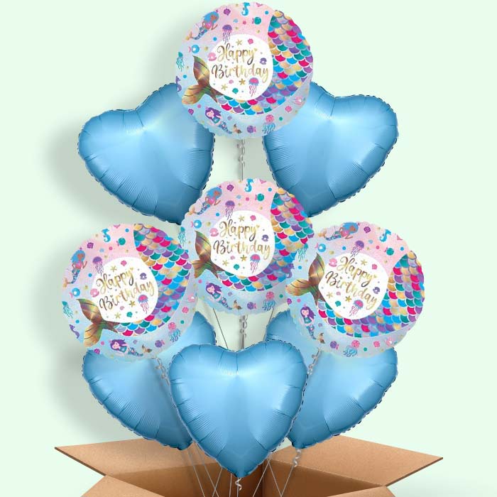 Happy Birthday Mermaid Tail Helium Balloons in a Box - 9 Balloon | Party Save Smile