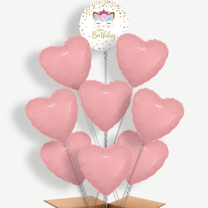 Floral Kitten Happy Birthday Helium Balloon Bundle | Party Save Smile