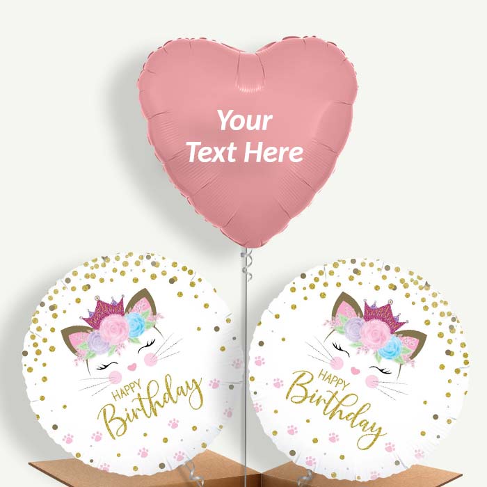 Personalisable Floral Kitten Happy Birthday Helium Balloons | Party Save Smile