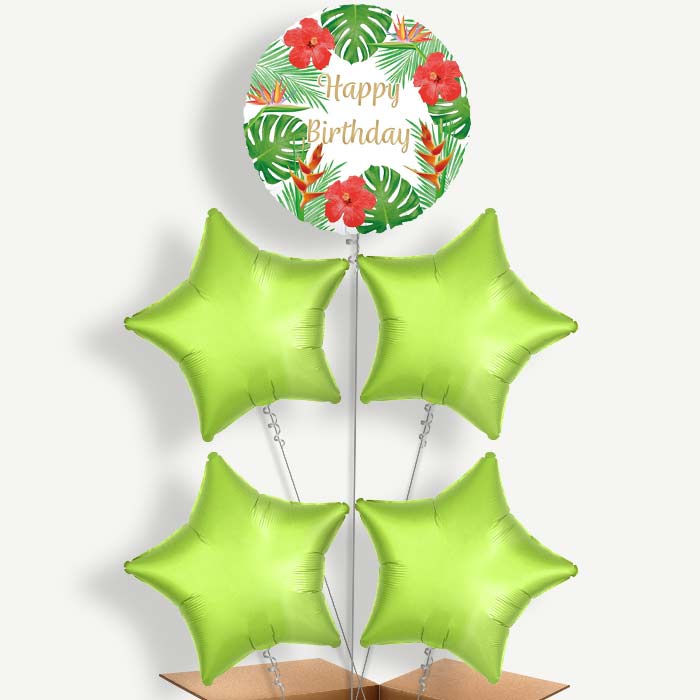 Tropical Happy Birthday Helium Balloon Cluster | Party Save Smile