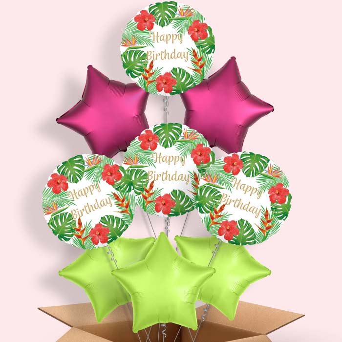 Tropical Helium Balloons in a Box - Happy Birthday - 9 Balloon | Party Save Smile
