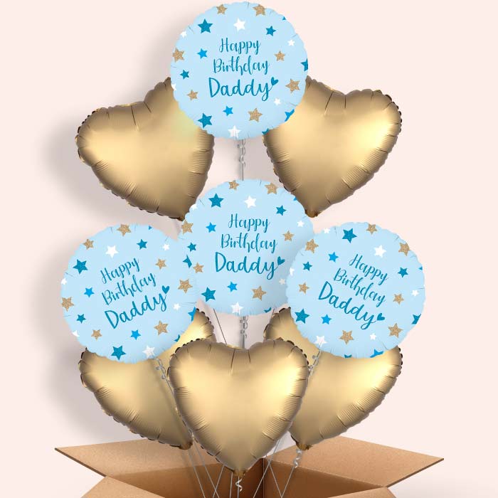 Happy Birthday Daddy Blue Stars Helium Balloon in a Box - 9 Balloons | Party Save Smile