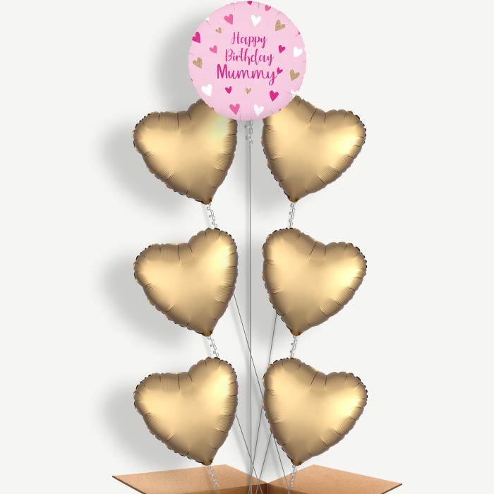 Happy Birthday Mummy Hearts Helium Balloon Arrangement | Party Save Smile