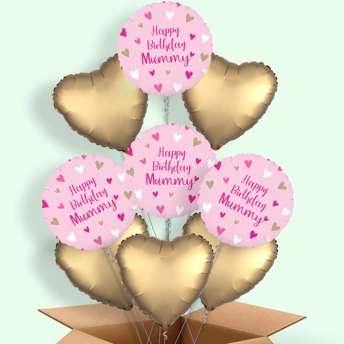 Happy Birthday Mummy Hearts Helium Balloon in a Box - 9 Balloons | Party Save Smile