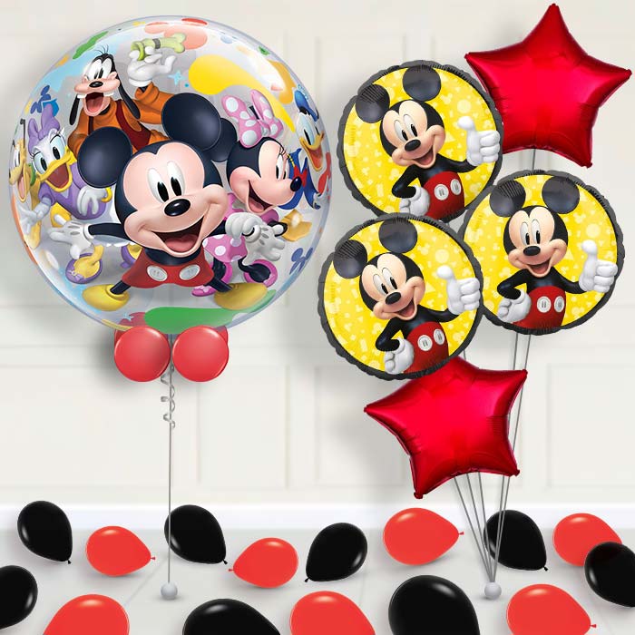Mickey Mouse Bubble Balloon with Balloon Bouquet - 1 x Bubble Balloon with 5 Bouquet (mixed) | Party Save Smile
