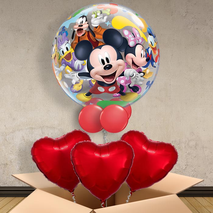 Mickey Mouse Bubble Helium Balloon in a Box - Bubble Balloon with 3 Balloons | Party Save Smile