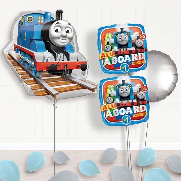 Thomas Helium Balloon Bouquet in a Box-Giant Balloon + 2 Themed Balloons + 1 Plain Balloon + Mini Balloons