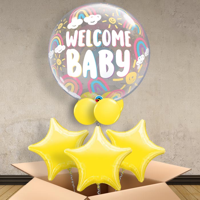 Boho Welcome Baby Bubble Balloon in a Box - Bubble Balloon with 3 Balloons | Party Save Smile