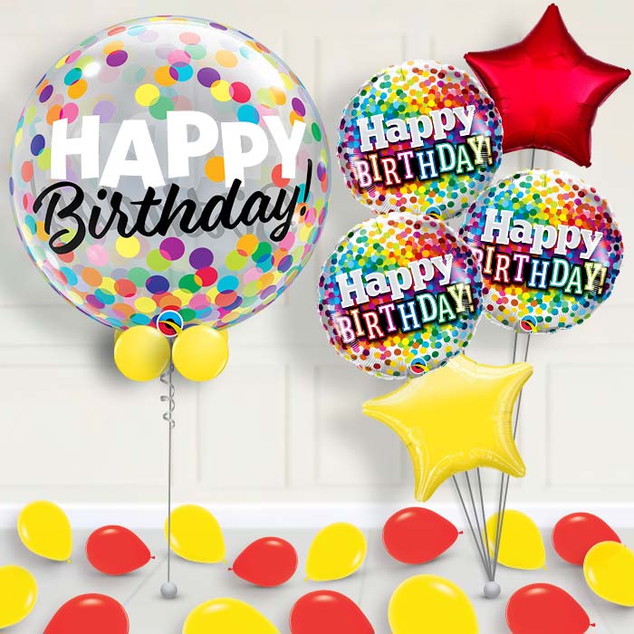 Rainbow Birthday Bubble Balloon with Balloon Bouquet - 1 x Bubble Balloon with 5 Bouquet (mixed) | Party Save Smile