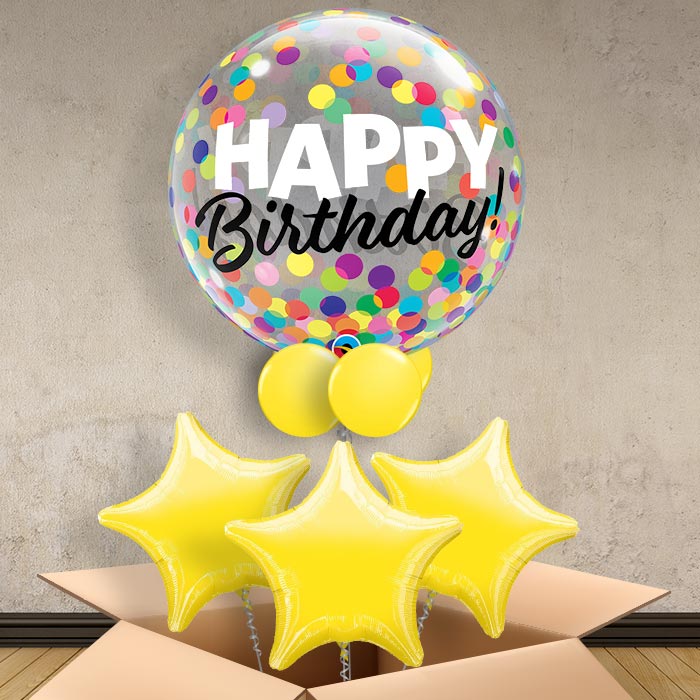 Rainbow Happy Birthday Bubble Balloon in a Box - Bubble Balloon with 3 Balloons | Party Save Smile
