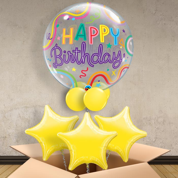 Neon Birthday Bubble Helium Balloon in a Box - Bubble Balloon with 3 Balloons | Party Save Smile