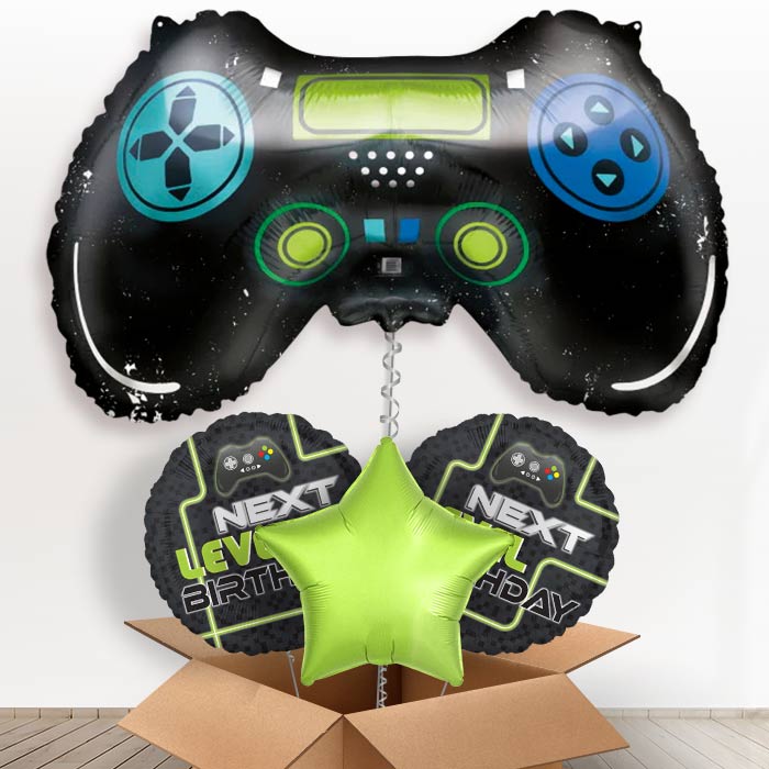 Giant Game Controller Helium Balloon in a Box-1 x Giant Balloon and 2 Themed Balloons and 1 Plain Balloon
