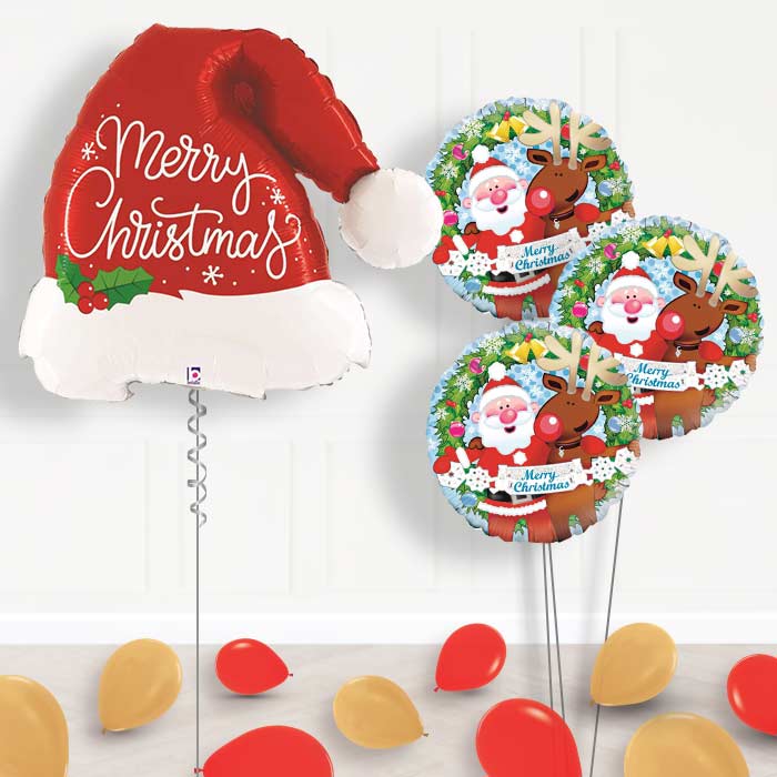Santa Hat Helium Balloon Bouquet Delivered - Themed Bouquet and Latex | Party Save Smile