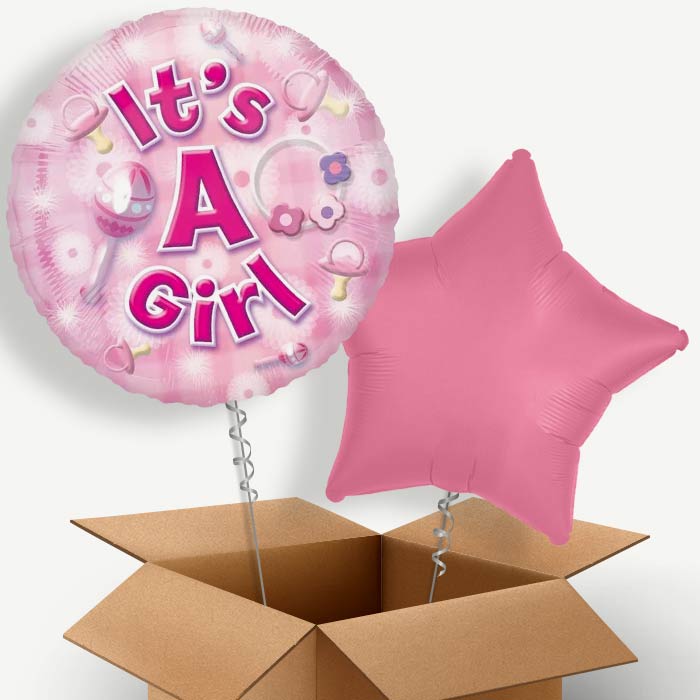 New Baby Girl (Baby Girl) Helium Balloon Pair | Party Save Smile