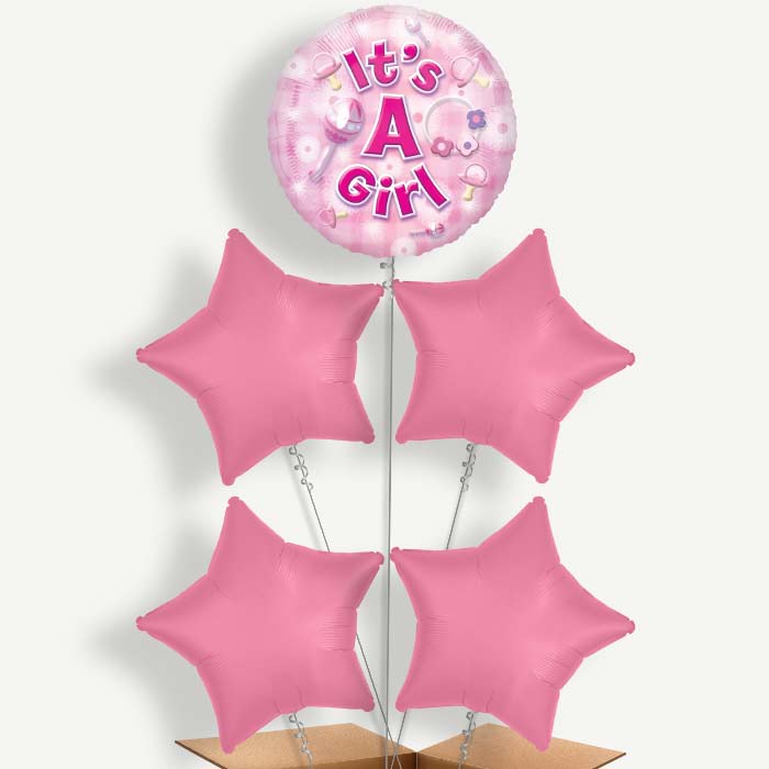 New Baby Girl Balloon Cluster Inflated with Helium | Party Save Smile
