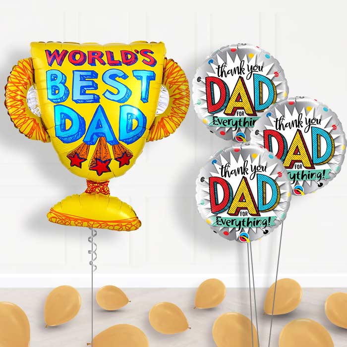 Best Dad Trophy Inflated Helium Balloons Delivered - Themed Bouquet and Latex | Party Save Smile