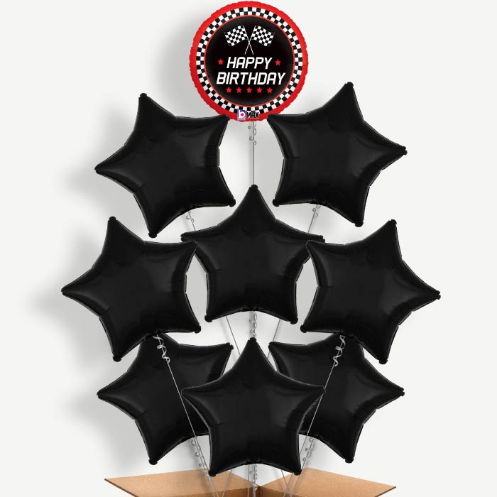 Chequered Flag Birthday Helium Balloon Bundle | Party Save Smile