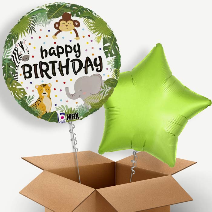 Happy Birthday Jungle Animals Helium Balloon Pair | Party Save Smile