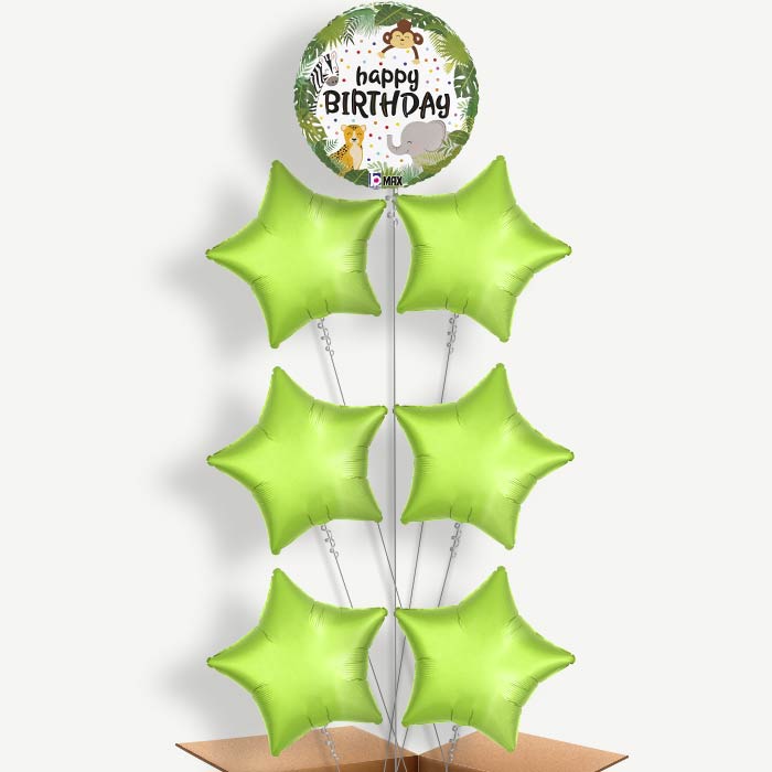 Happy Birthday Jungle Animals Helium Balloon Arrangement | Party Save Smile