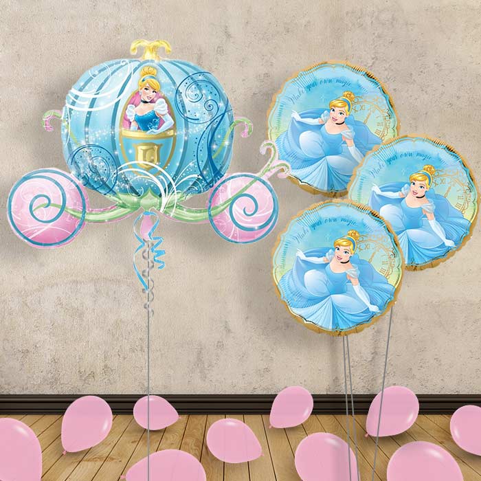 Cinderella Carriage Helium Balloon with 3 Balloon Bouquet - Themed Bouquet and Latex | Party Save Smile