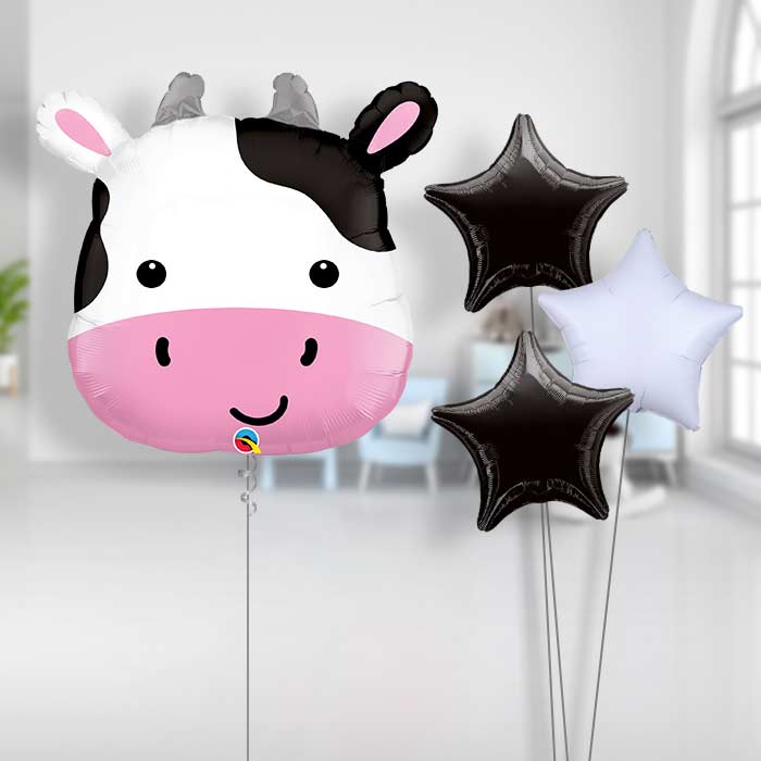 Cow Happy Birthday Helium Balloon Bouquet - Plain Bouquet | Party Save Smile
