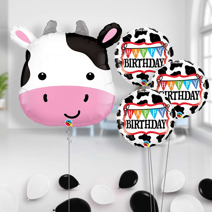 Cow Happy Birthday Helium Balloon Bouquet - Themed Bouquet and Latex | Party Save Smile