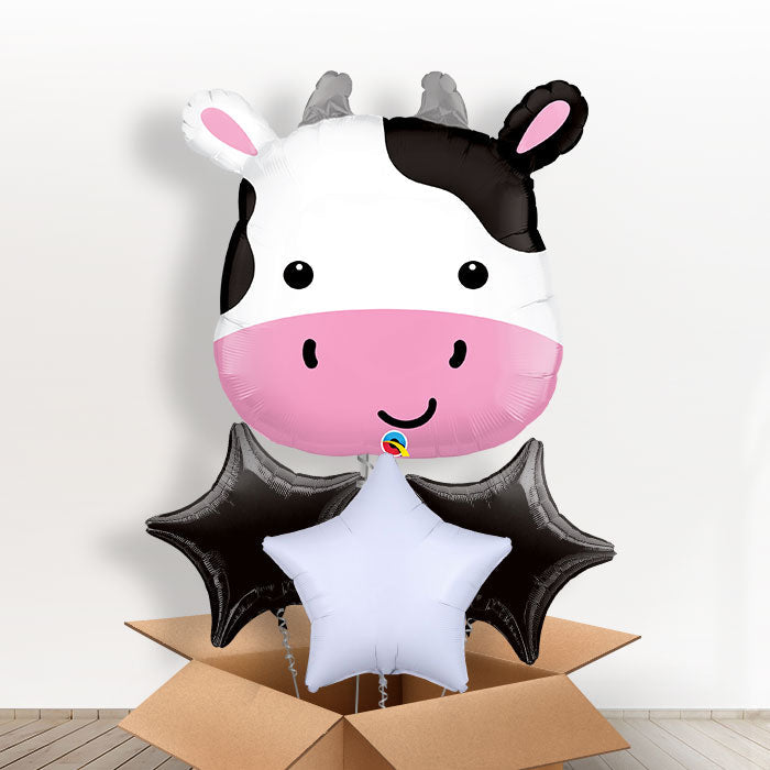 Holstein Cow Helium Balloon In a Box - With 3 Plain Balloons | Party Save Smile