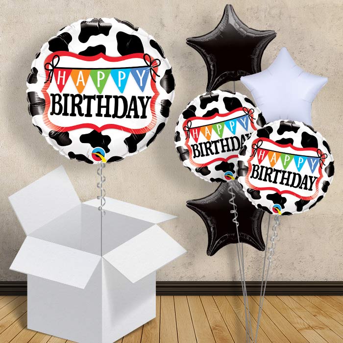 Happy Birthday Cow Print Helium Balloons in a Box - 1 Balloon | Party Save Smile