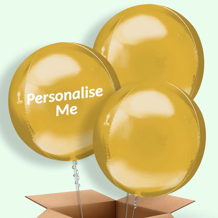 Trio of Gold Orbz Helium Balloons