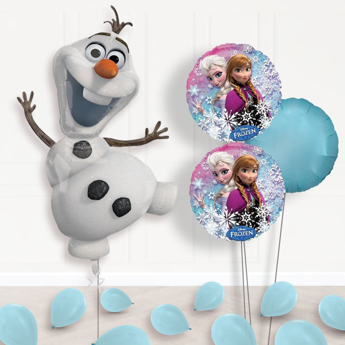 Frozen Olaf Balloon Bouquet in a Box-Giant Balloon + 2 Themed Balloons + 1 Plain Balloon + Mini Balloons