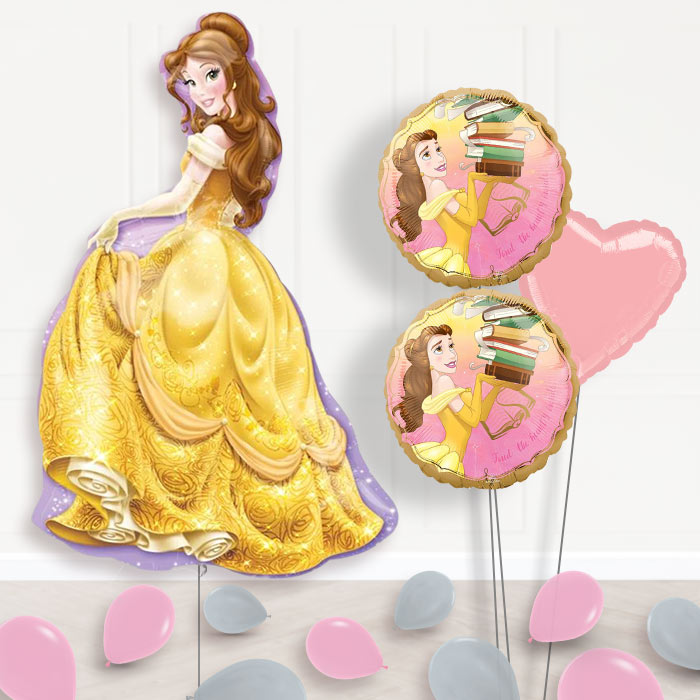 Princess Belle Balloons Bouquet in a Box-Giant Balloon + 2 Themed Balloons + 1 Plain Balloon + Mini Balloons