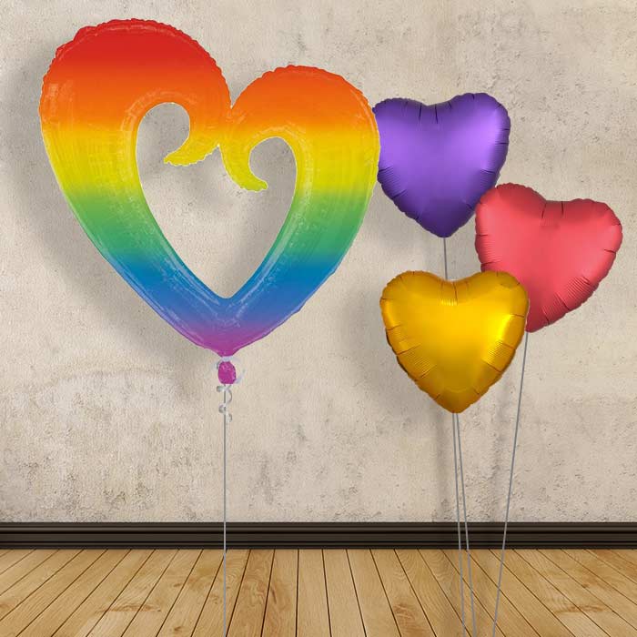Rainbow Heart Inflated Helium Balloons Delivered - Plain Bouquet | Party Save Smile