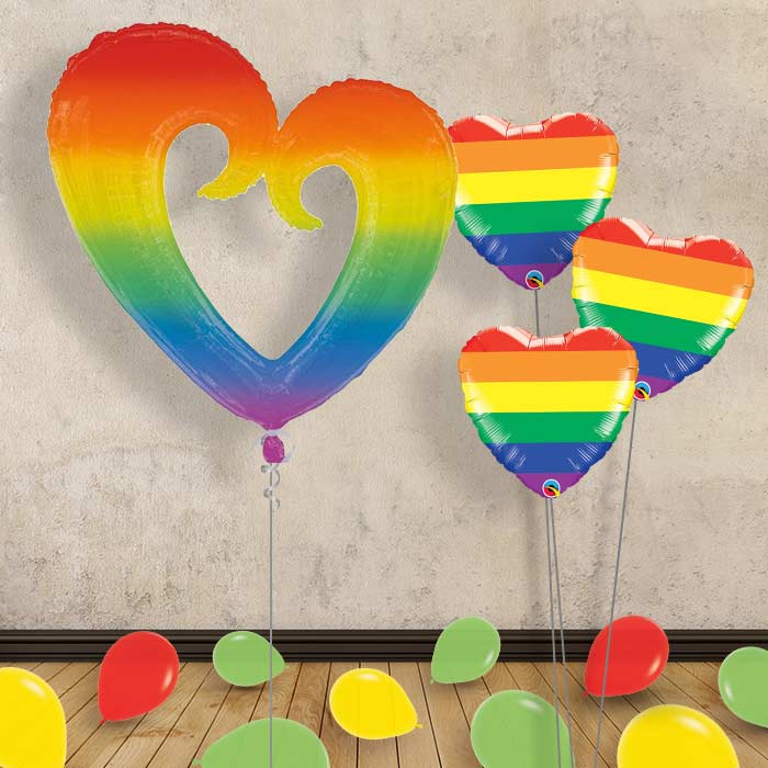 Rainbow Heart Inflated Helium Balloons Delivered - Themed Bouquet and Latex | Party Save Smile