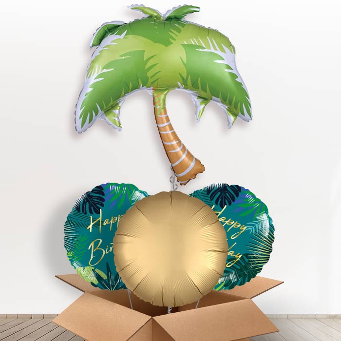 Palm Tree Tropical Helium Balloon in a Box-1 x Giant Balloon and 2 Themed Balloons and 1 Plain Balloon